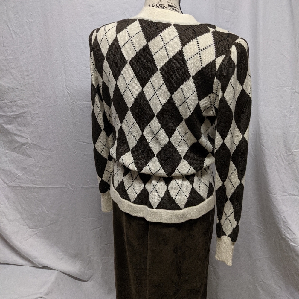 Secretary Dark Academia Argyle Sweater Dress Faux Suede Skirt Size 10 Boss VTG